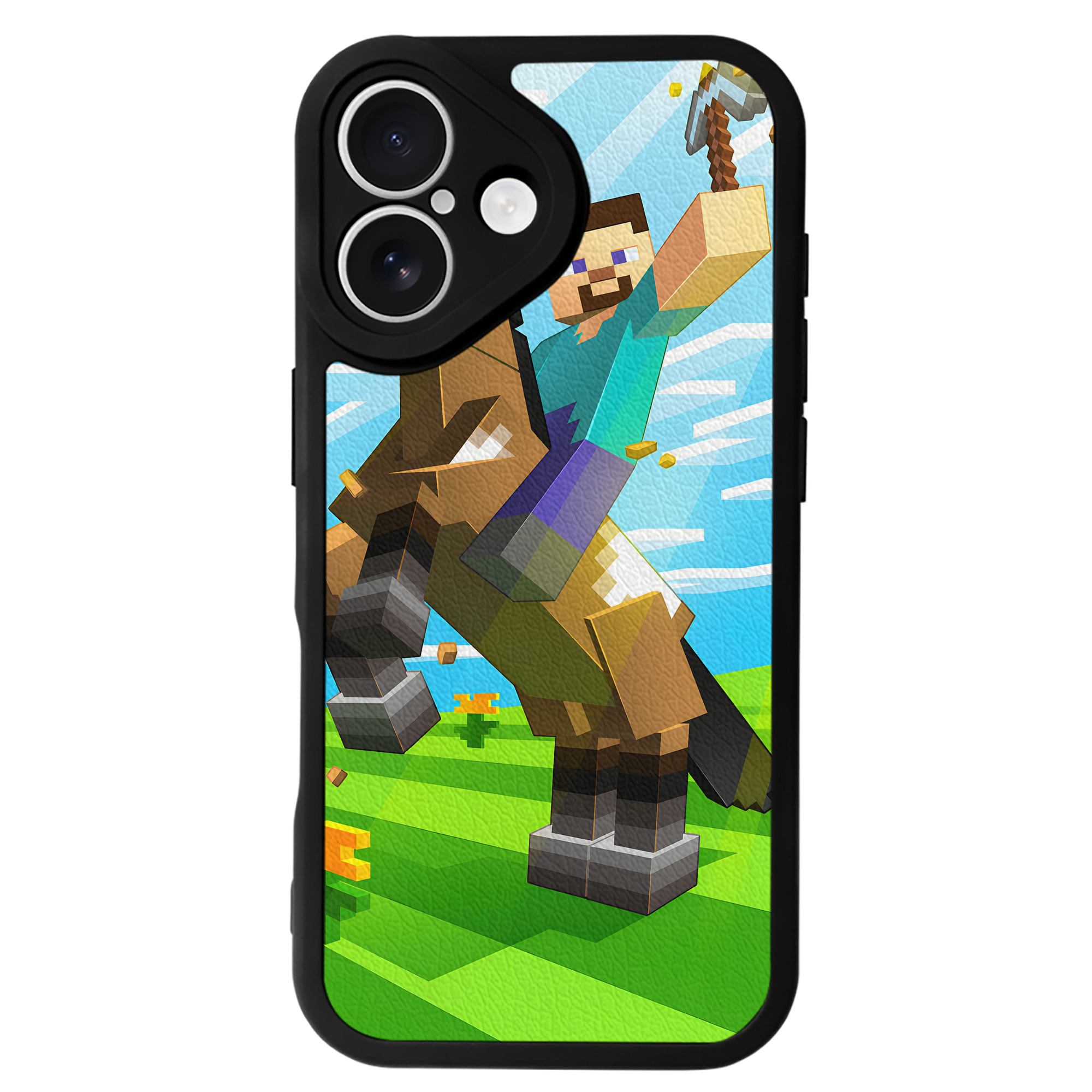 （画像用） マインクラフト ブロックの世界 Minecraft MC Block world 【iPhone 16シリーズ対応】シリコンスマホケース（レザー調） 材質：シリコン